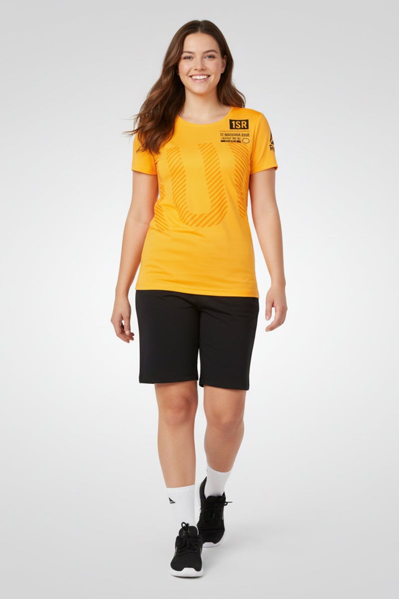 Reebok Women Sportswear Fit Short Sleeve Running Top, Bright Orange - Image 1